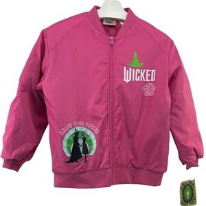 Girls Zip-Up Bomber Jackets WICKED Logo Graphic Print Fashion Coats Size 10/12
